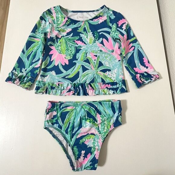Lilly Pulitzer Sweet Escape Margo UPF 50+ 2-Pc Rashguard Swim Set Girls Size 2